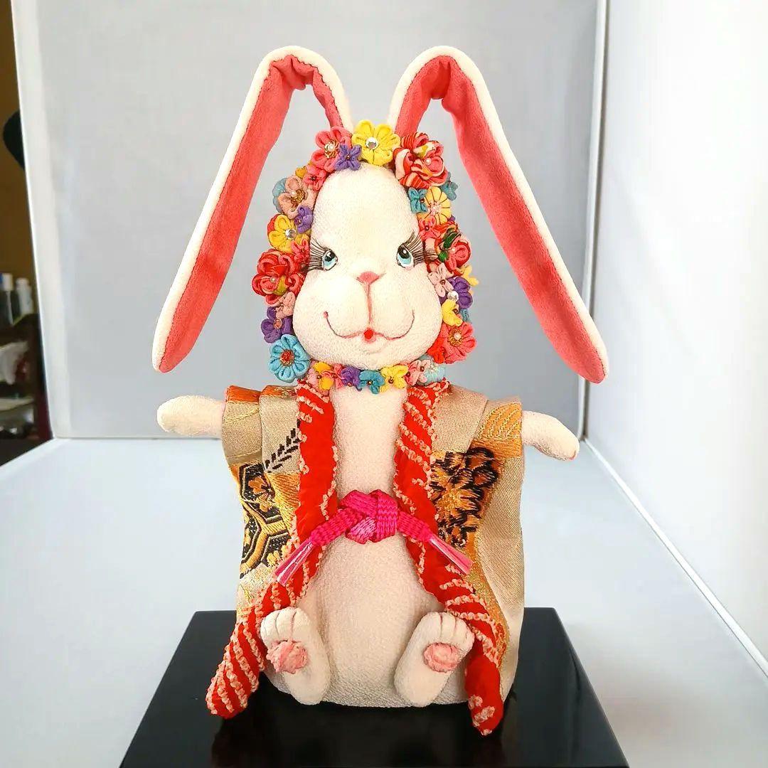 私の手作り/ 華やか花ウサギ/古布ちりめん