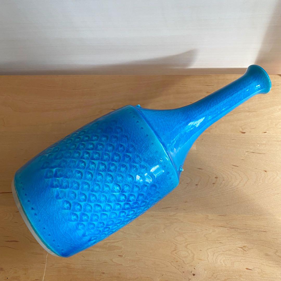 綺麗なターコイズ色のモダンなフラワーベース花器 ヴィンテージ