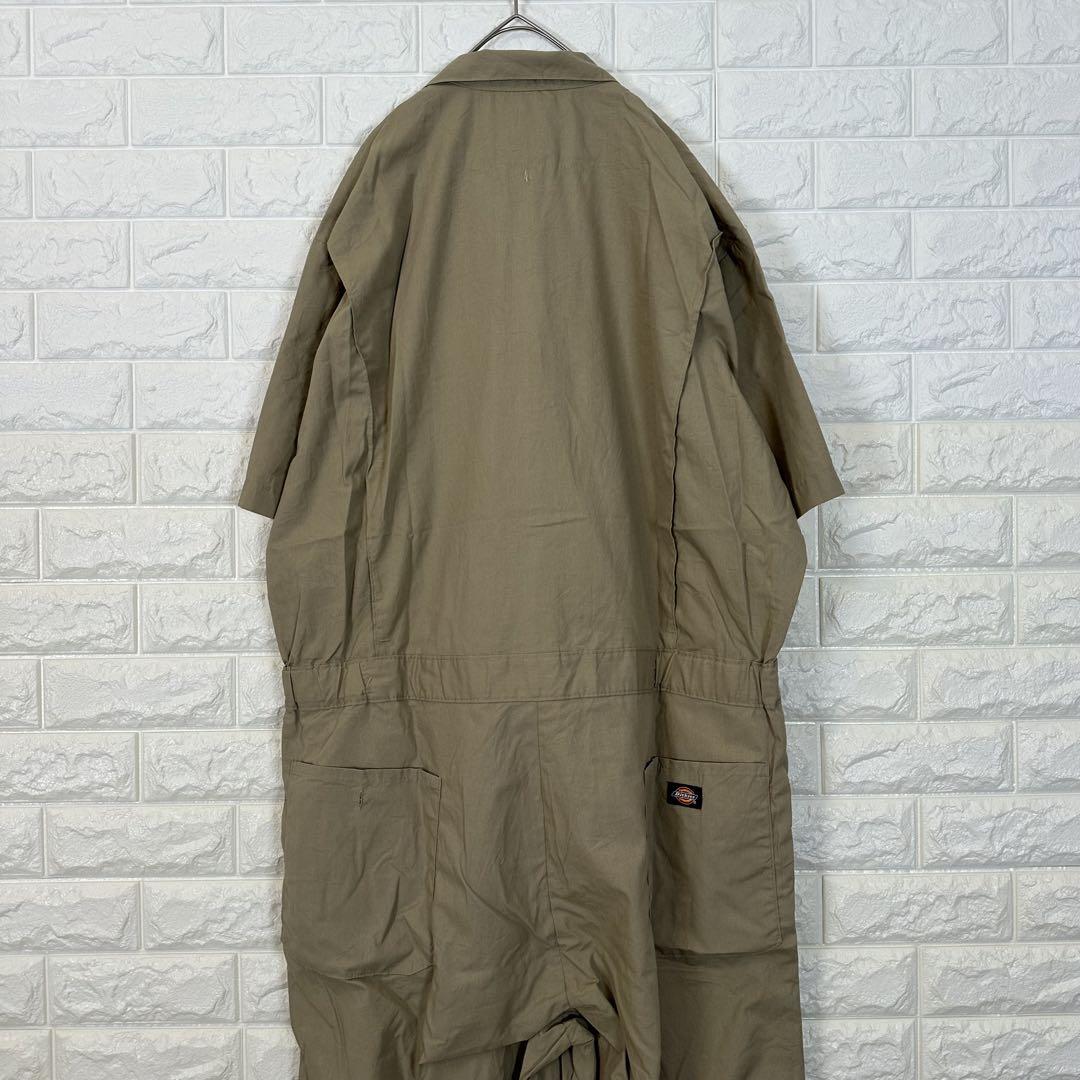 V715【Dickies】刺繍ロゴ半袖つなぎ【メンズXL】ベージュ - メルカリ