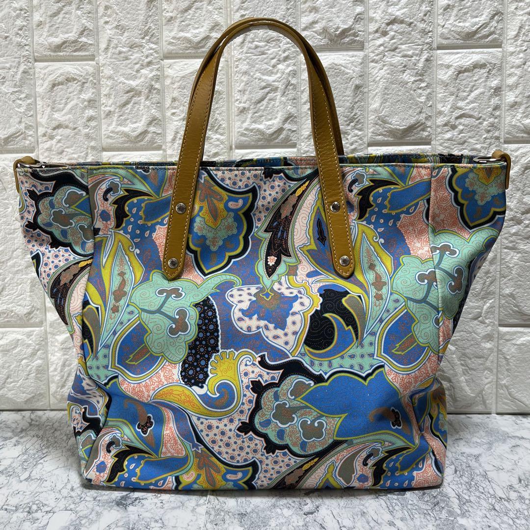 美品 ETRO エトロトートバッグ ペイズリー マルチカラー シルバー金具