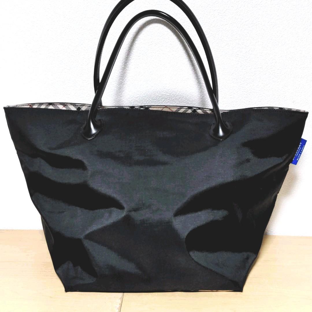正規店在庫 al14. BURBERRY 牛革×ナイロントートバッグ黒 ノバチェック柄 Dy9XU-m89424183360 お得2022