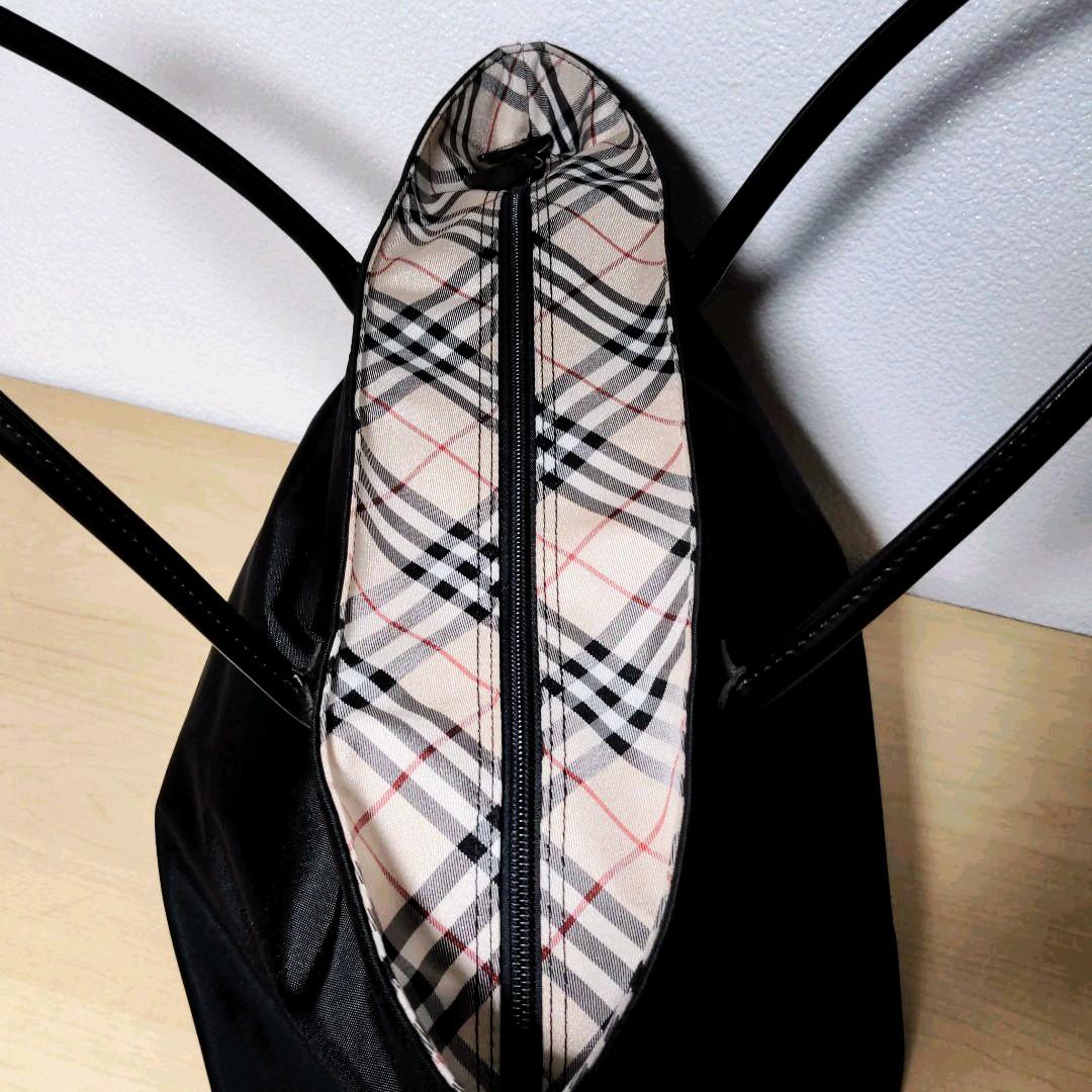 正規店在庫 al14. BURBERRY 牛革×ナイロントートバッグ黒 ノバチェック柄 Dy9XU-m89424183360 お得2022