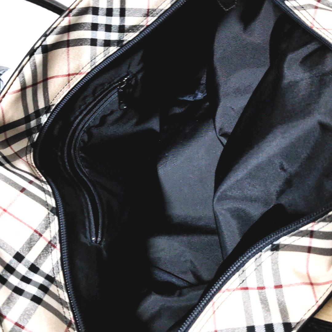 正規店在庫 al14. BURBERRY 牛革×ナイロントートバッグ黒 ノバチェック柄 Dy9XU-m89424183360 お得2022