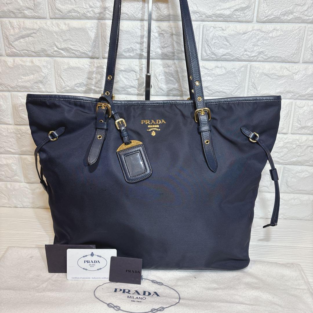 【極美品】PRADA BR4997トートバッグ ロゴ 金具 ネイビー ナイロン