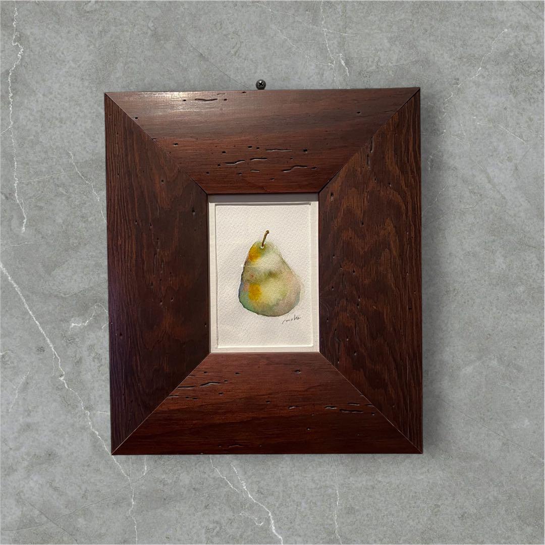 アンティーク水彩画 原画 洋梨 額縁付き30㌢×26㌢