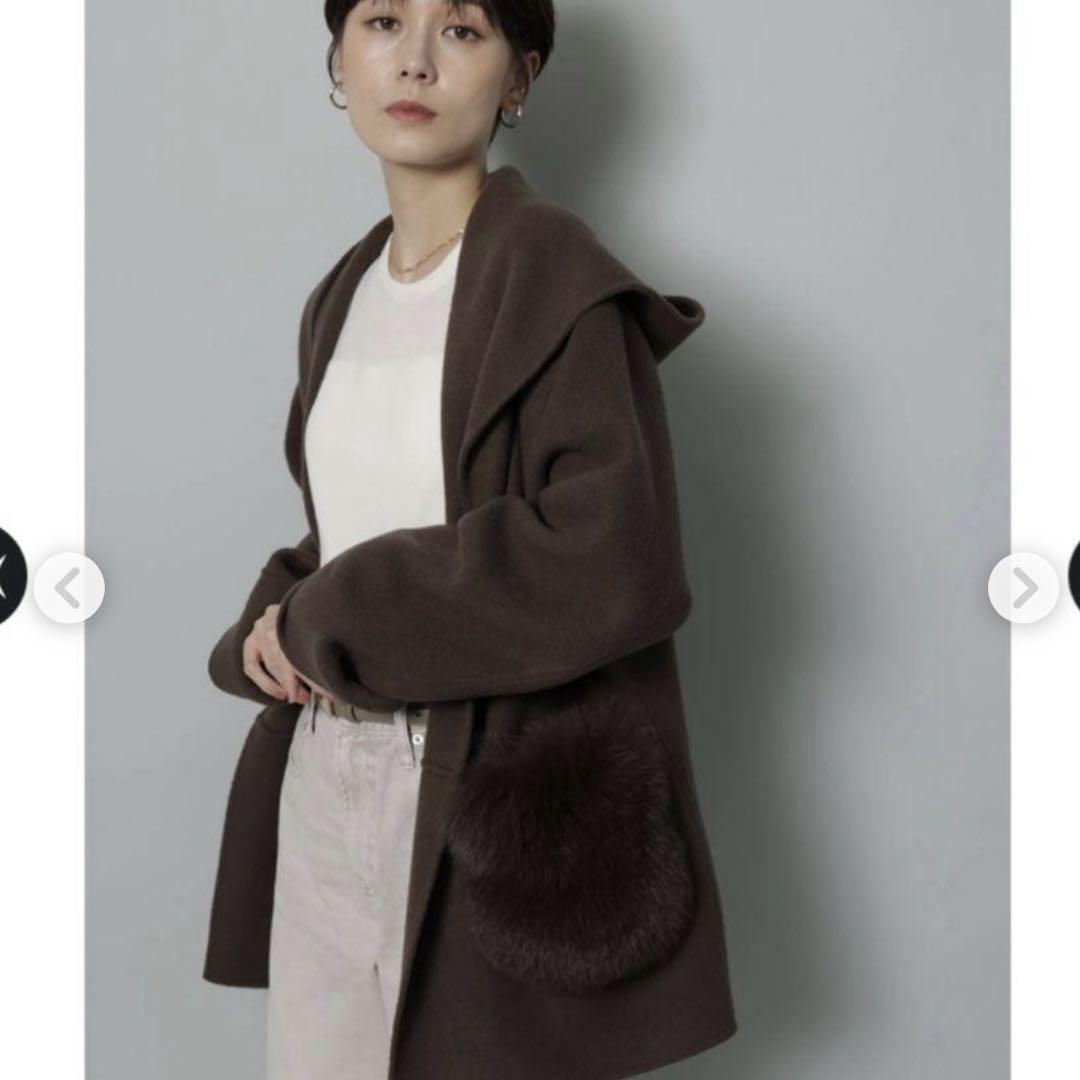 Arpege story 2024AW ファー付きフードリバーコート 茶SS