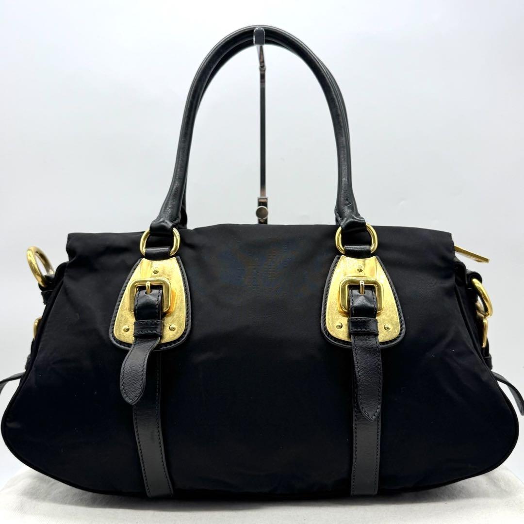 ✨極美品✨プラダ トートバッグ 2way メタルロゴ ゴールド金具 ナイロン 黒 ✨極美品✨プラダ トートバッグ 2way メタルロゴ ゴールド金具