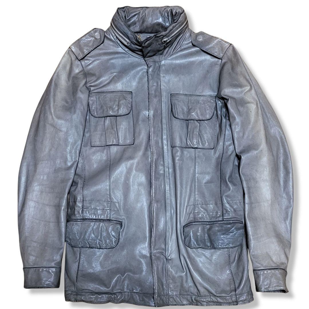 上質】SISII レザージャケット 本革 牛革 カーキ グレー 極上の柔らか
