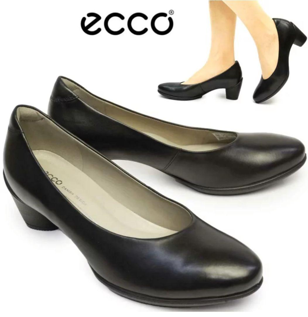 【新品】エコー ecco プレーン パンプス チャンキーヒール コンフォート エコー ecco パンプス 黒 レザー 23cm チャンキーヒール - メルカリ