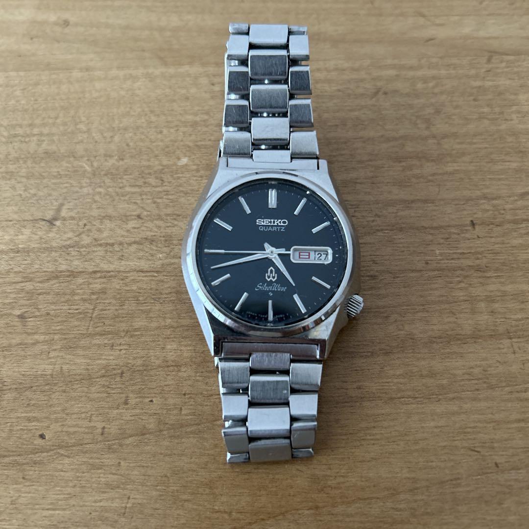 稼動品】SEIKO シルバーウェーブ クォーツ 時計 黒文字盤
