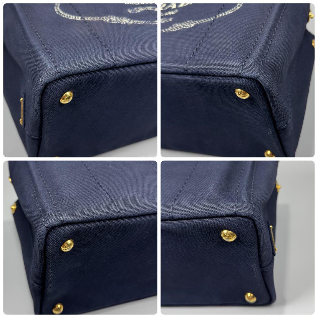 美品✨ PRADA プラダ カナパ S ネイビー ハンドバッグ キャンバス