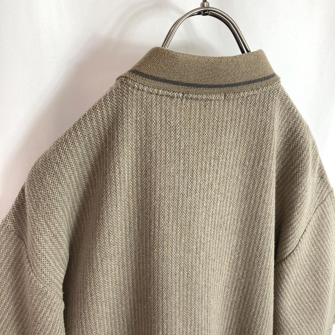 レトロ古着 サマーニットポロシャツ リネン混 ワンポイント刺繍
