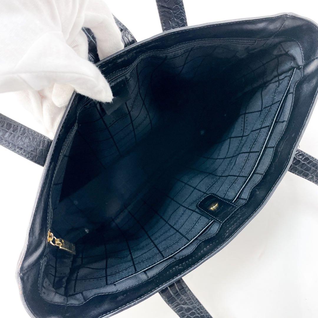 A4収納　セリーヌ　トートバッグ　クロコ型押し　レザー　黒　ブラック 美品✨セリーヌ トートバッグ クロコ型押し A4収納 ブラック レザー