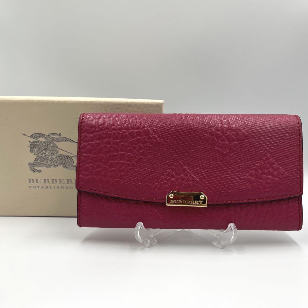 ★バーバリー★ チェス長財布 ✨極美品✨バーバリー 長財布 シャドーチェック エンボス シボ革