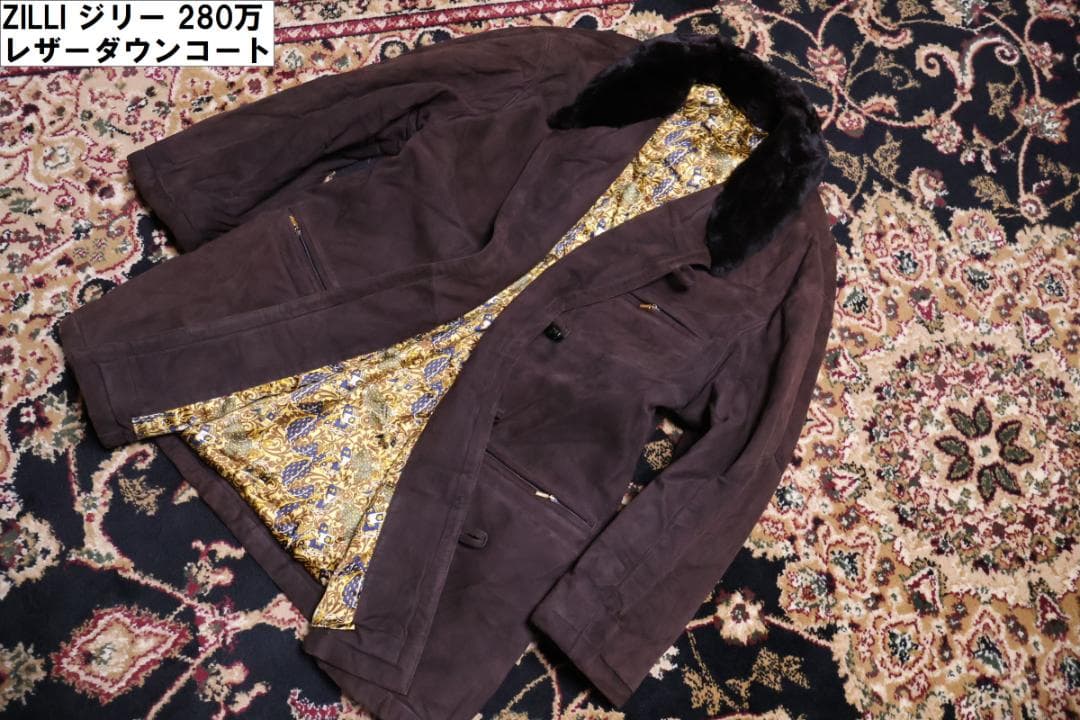 ZILLI 280万 雲上カシミアタッチレザー ヌートリア毛皮襟 ダウンコート
