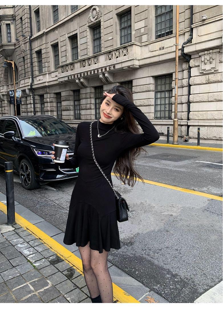 ハーフハイカラー長袖ミニワンピース✨上品セクシーな春夏モテ服　キャバ