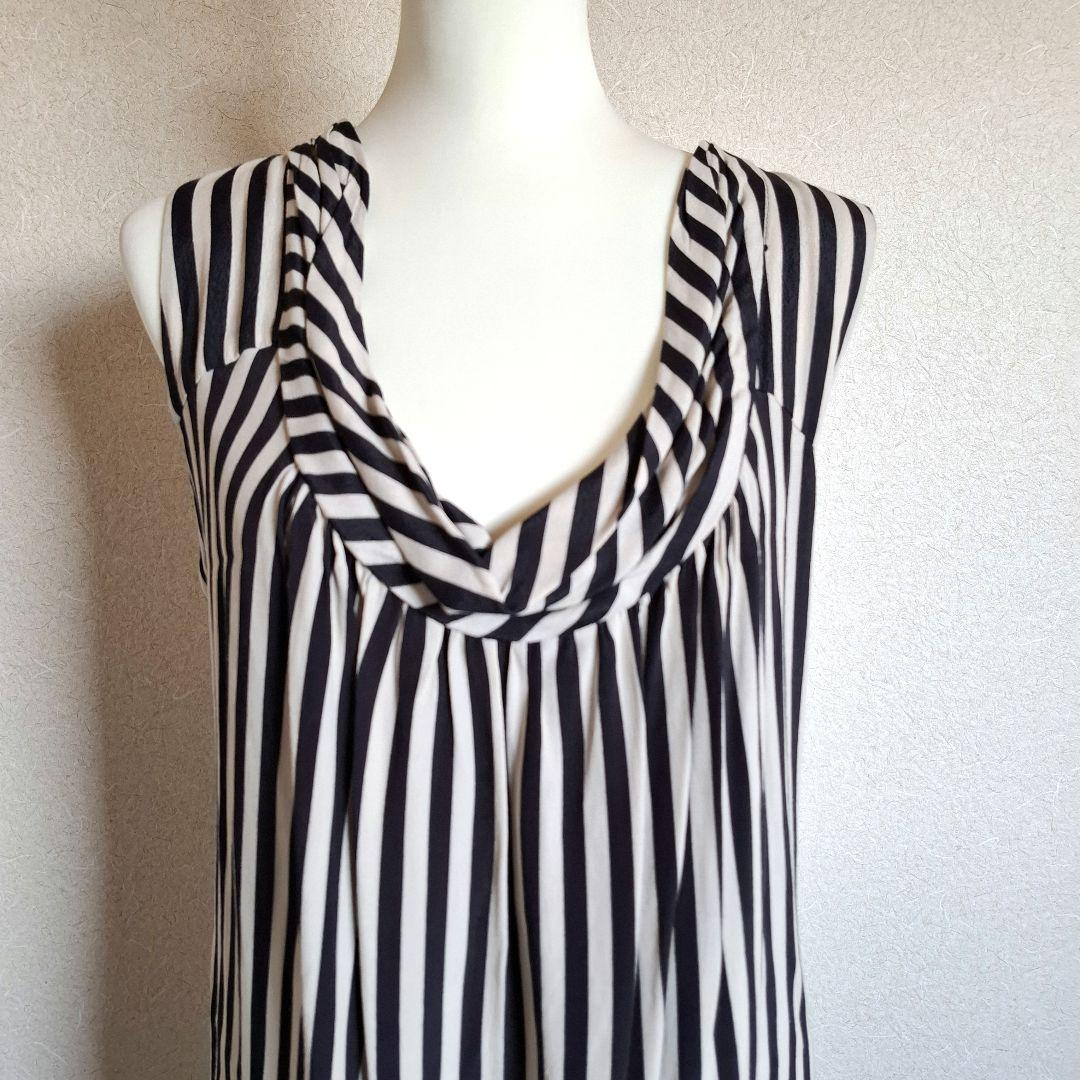 ☆m_mefu☆【美品】ストライプノースリーブチュニックワンピース　ボウタイ風♡ ZARA WOMAN ストライプ ノースリーブ チュニックワンピース M
