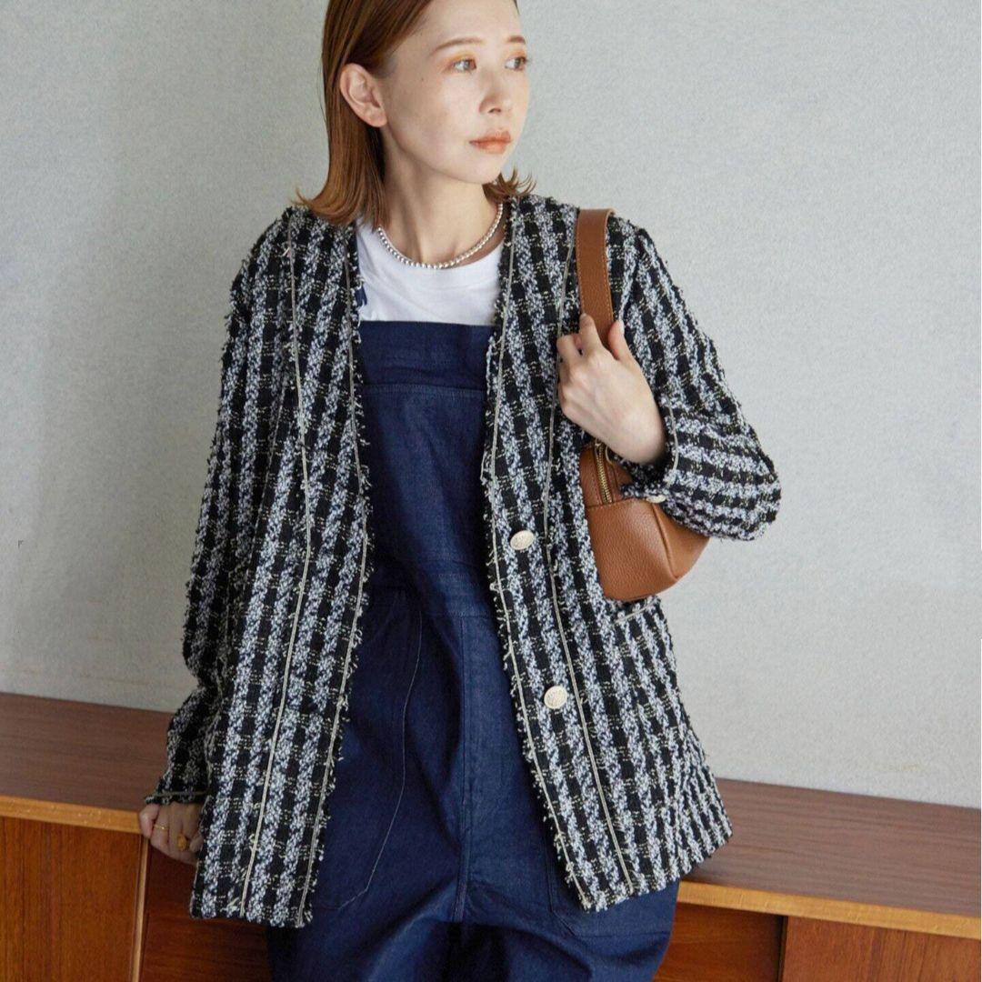【美品】SLOBE IENA ツイードノーカラージャケット フリーサイズ