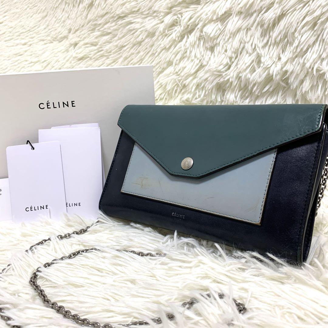 CELINE 2way チェーンウォレット ショルダーバッグ ブラック レザー