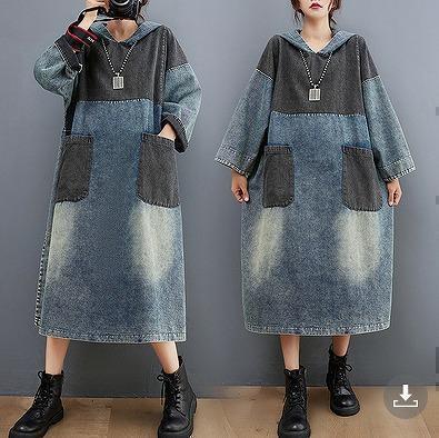大きいサイズ　レディース　超ゆったり　デニム　パーカー　ワンピース