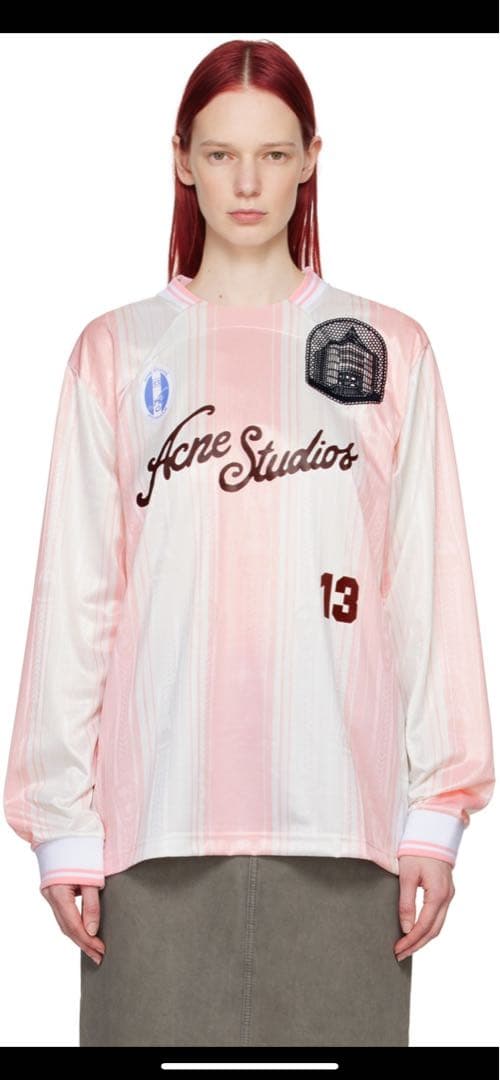 Acne Studios ピンク ストライプ ゲーム長袖TシャツS・Acne Studios