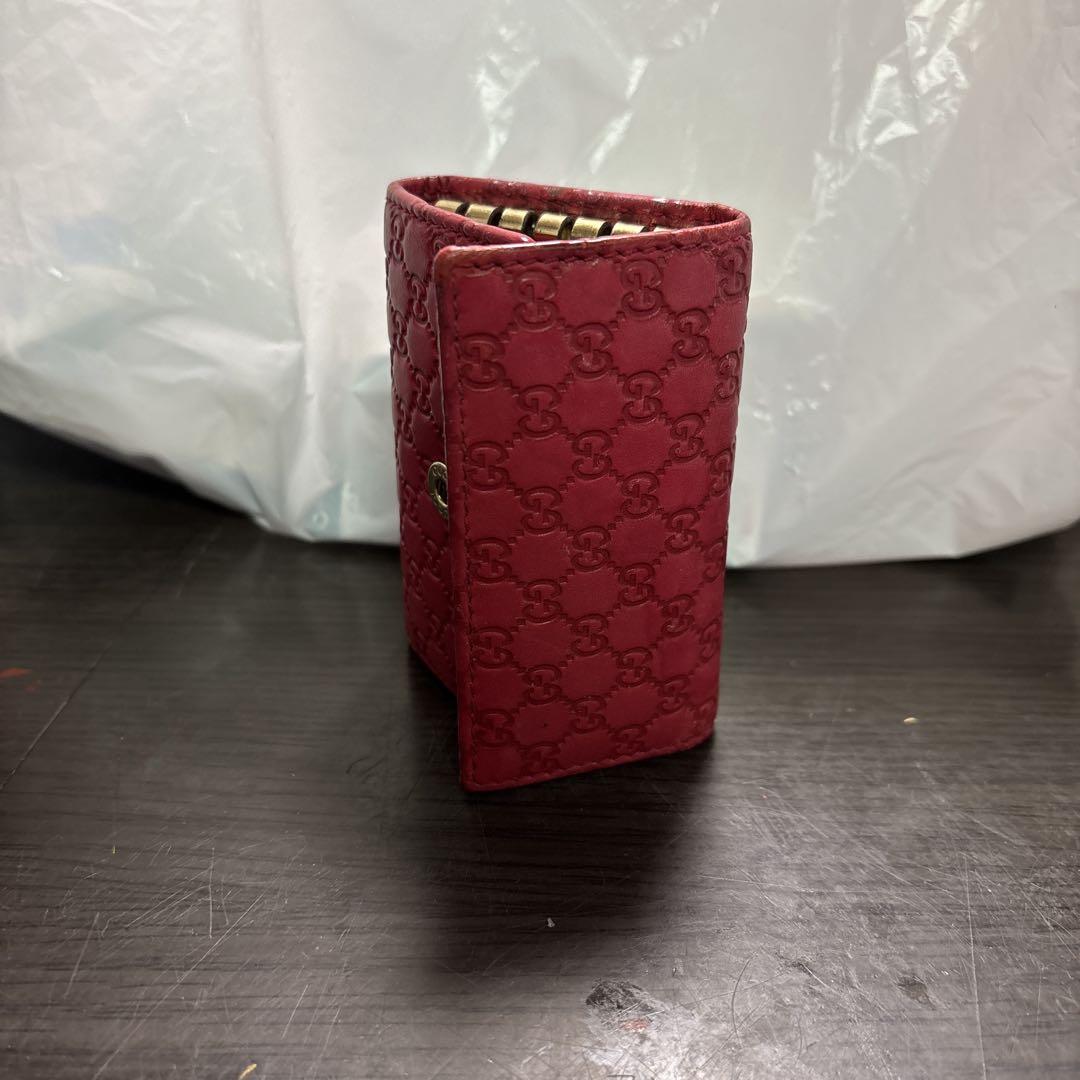 美品 GUCCI キーケース 6連 マイクログッチシマ レザー レッド