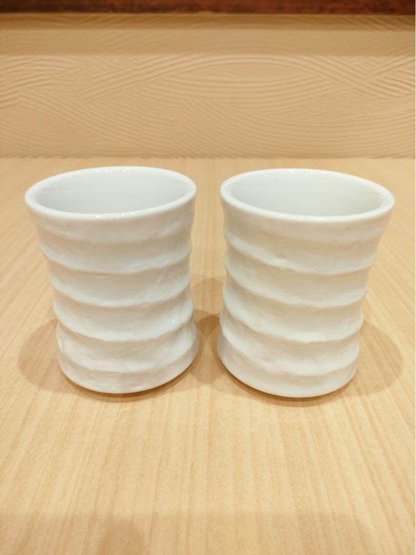 白磁陶器波模様の湯飲み 2個セット送料込み