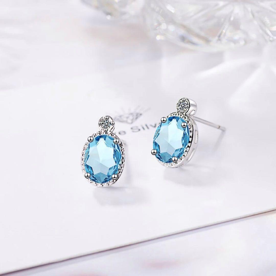 007Ad【煌めく碧石】ピアス　オーバル　ブルートパーズ　CZダイヤ　S925 007Ab【煌めく碧石】ピアス オーバル ブルートパーズ CZダイヤ S925