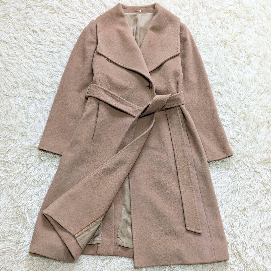 ROPE' ロペ ロングコート カシミヤ混 ベルテッドコート キャメル