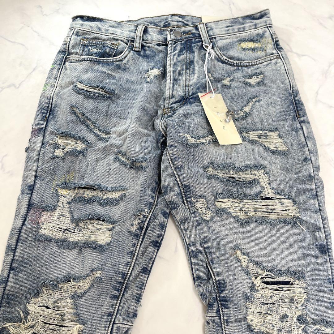 【最新入荷】 mnml リペア加工 クラッシュリペアフレアデニム B570 ミニマル パンツ