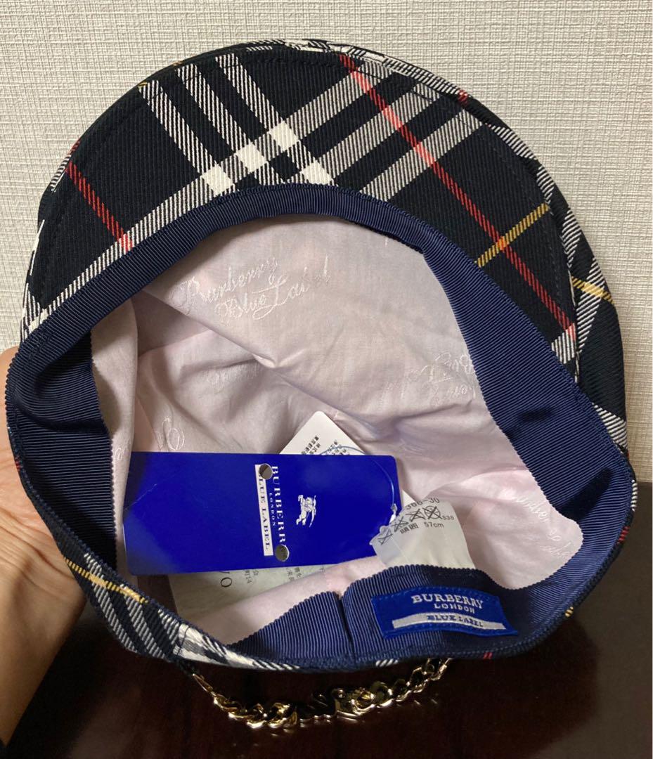 【激安アウトレット!】 Burberry バーバリーブルーレーベル ハンチング帽子 ネイビー 57 帽子