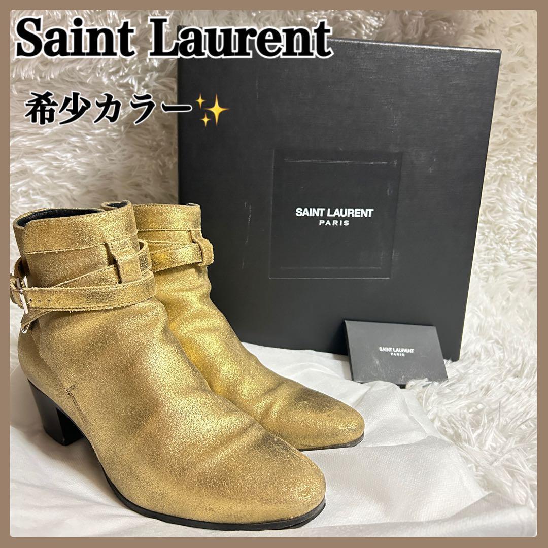 希少【証明・箱付】サンローランパリ ゴールドブーツ 金 ベルト エディ期 高級品