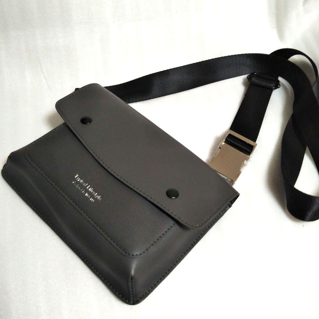 ボディバッグ サコッシュ ショルダーバッグ グレー 合成皮革