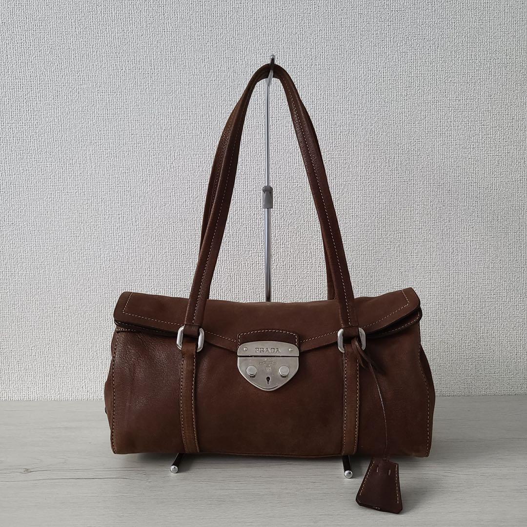 バッグ PRADA all leather sound lock hand bag