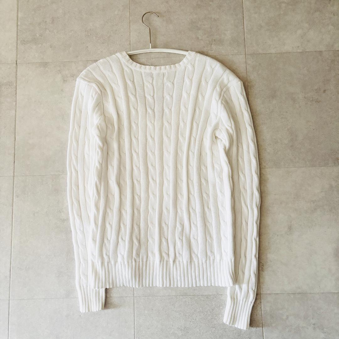 ラルフローレン ポニー刺繍 ケーブルニット ポロシャツ 白　s POLO RALPH LAUREN】ケーブルニット ポロシャツ | (トップス