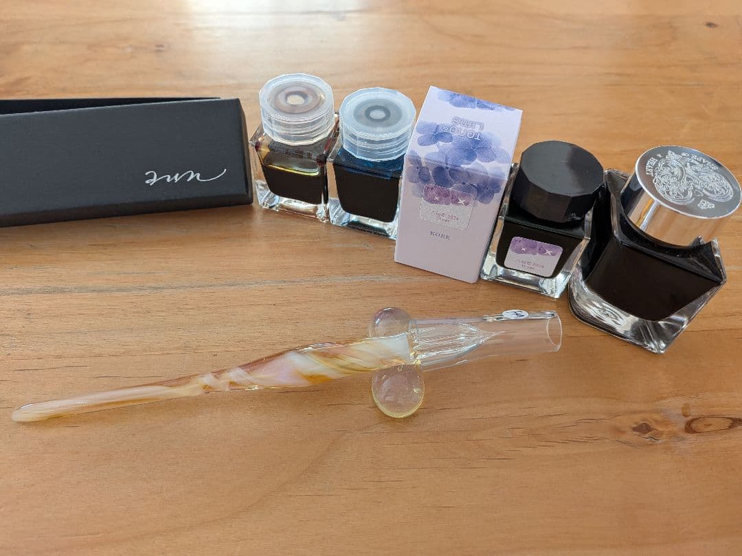 ガラス工房aun ガラスペン 想片　ペンレスト 月　インク付き