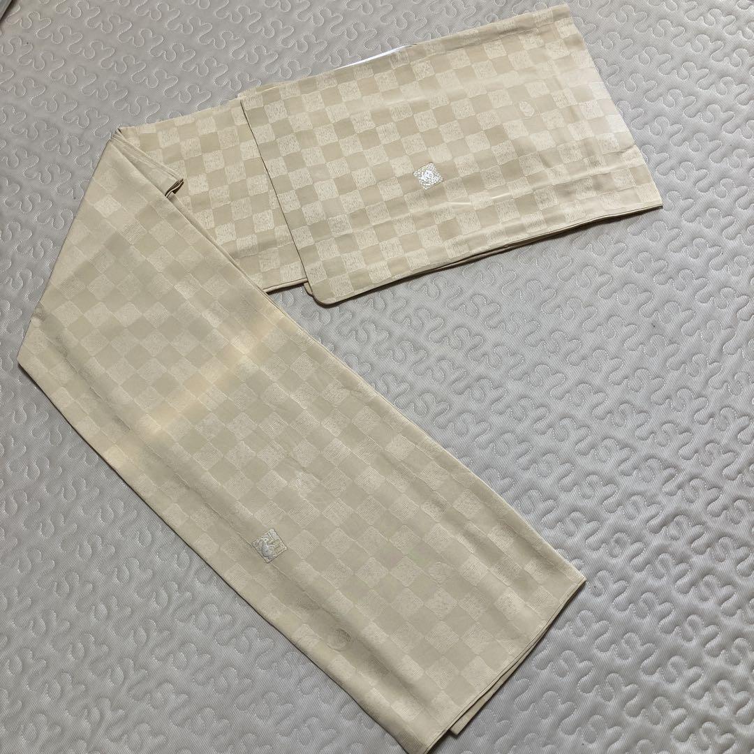 正絹 ベージュ地に干支柄 袷小紋 MLサイズ ガード加工済み 美品