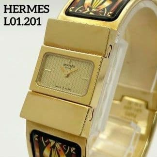 HERMES エルメス ロケ L01.201 バングルウォッチ 七宝焼