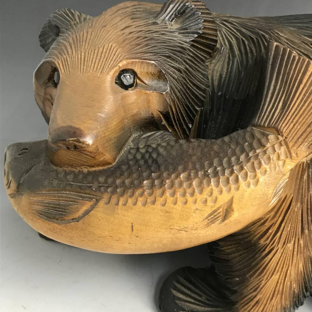 木彫りの熊 置物 オブジェ 縁起物 木彫り 彫刻 インテリア 山中