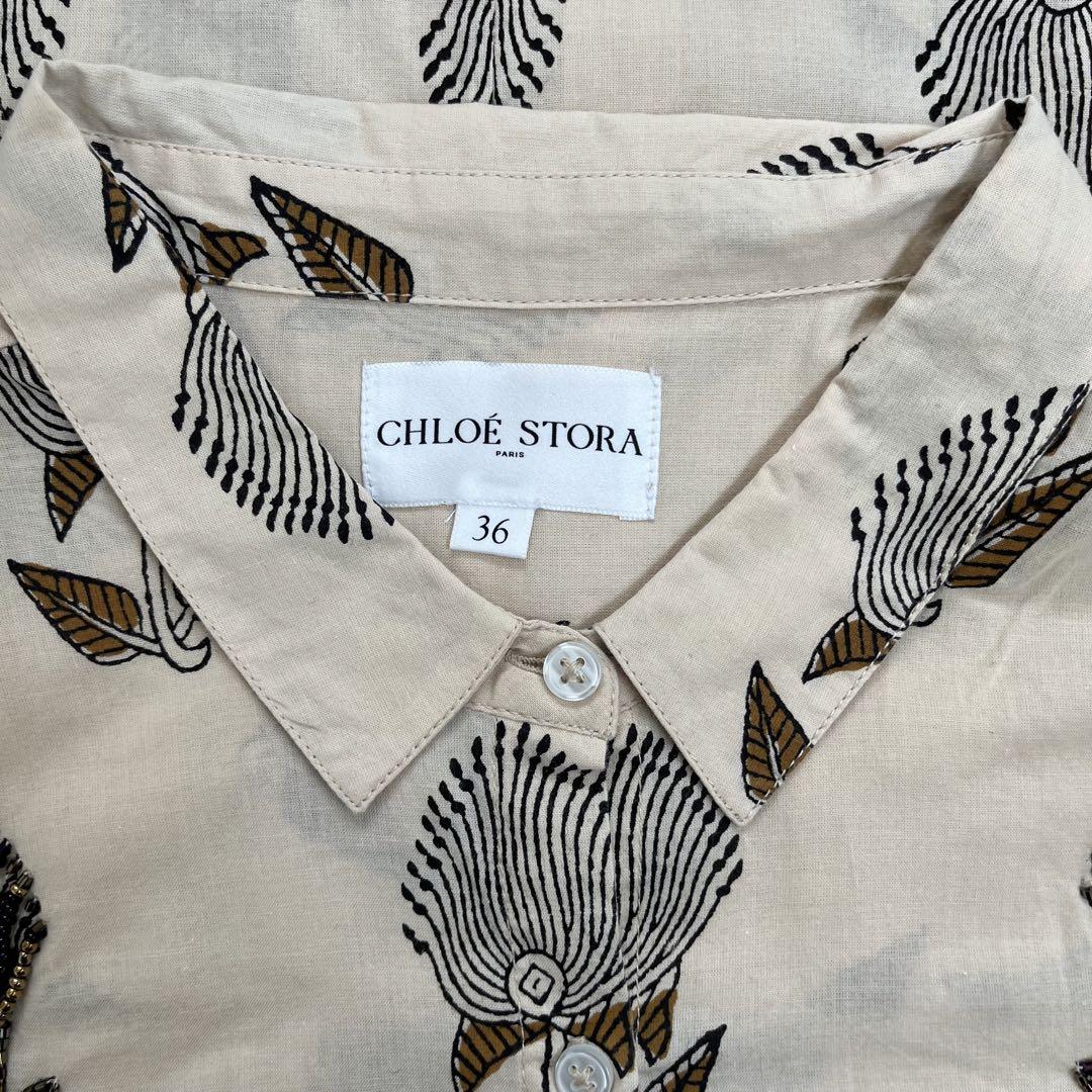 CHLOE STORA ロングシャツワンピース　ビーズ刺繍　ビジュー　花柄