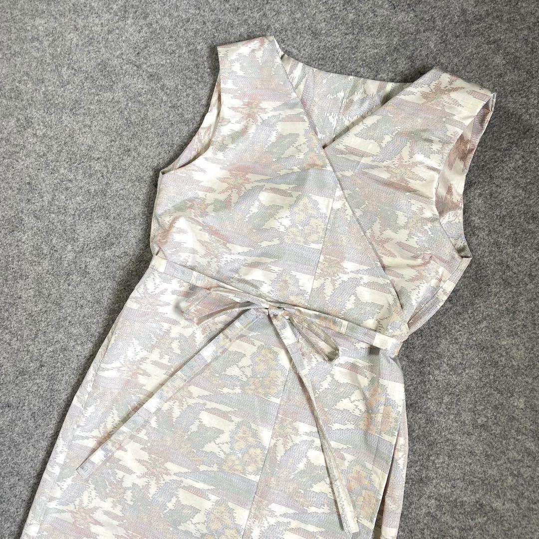 白大島紬 カシュクールワンピース 舞葉文様 左右両用 ロング F 画像4