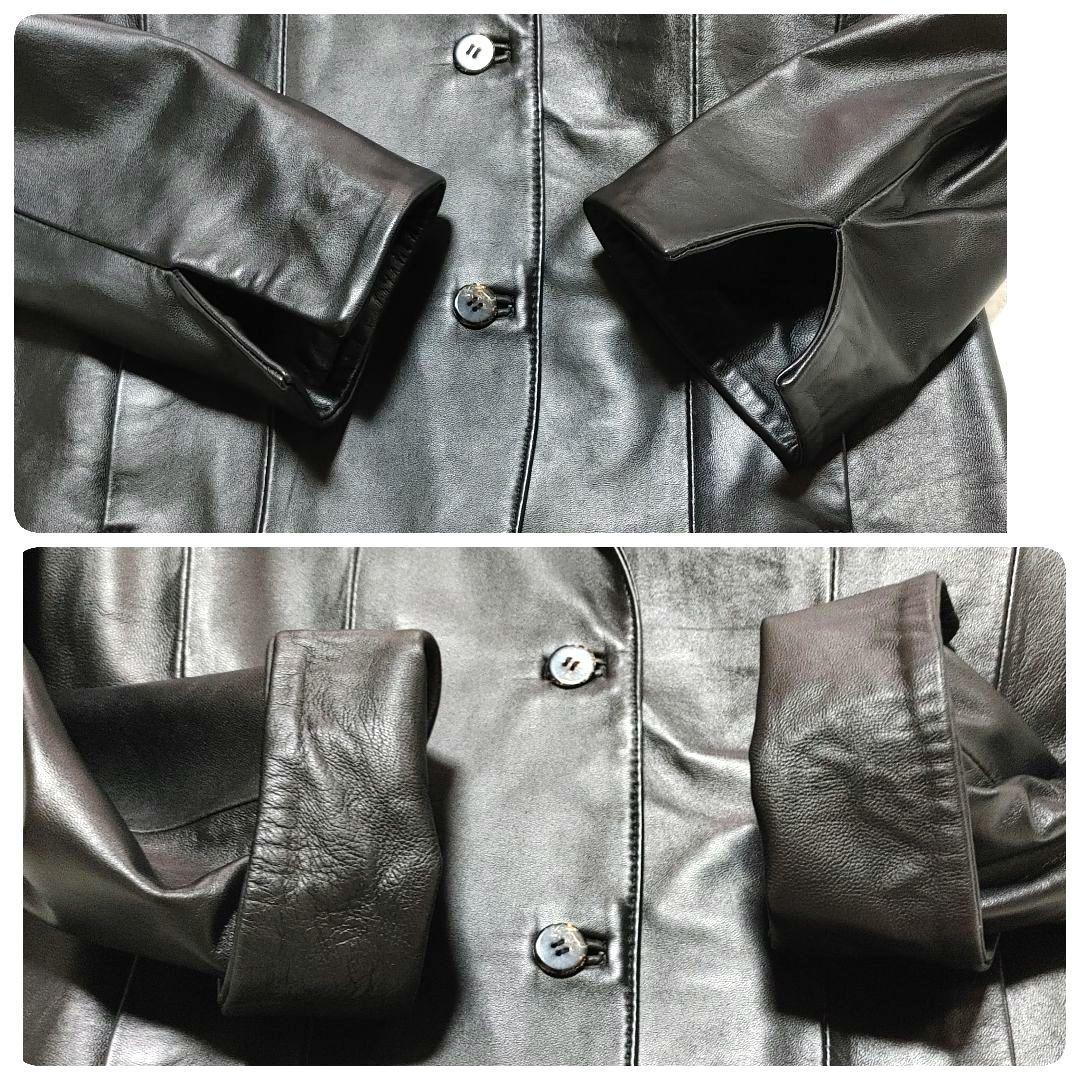 美品【本革】ラムレザー　羊革　テーラードジャケット　黒　　11AR L相当