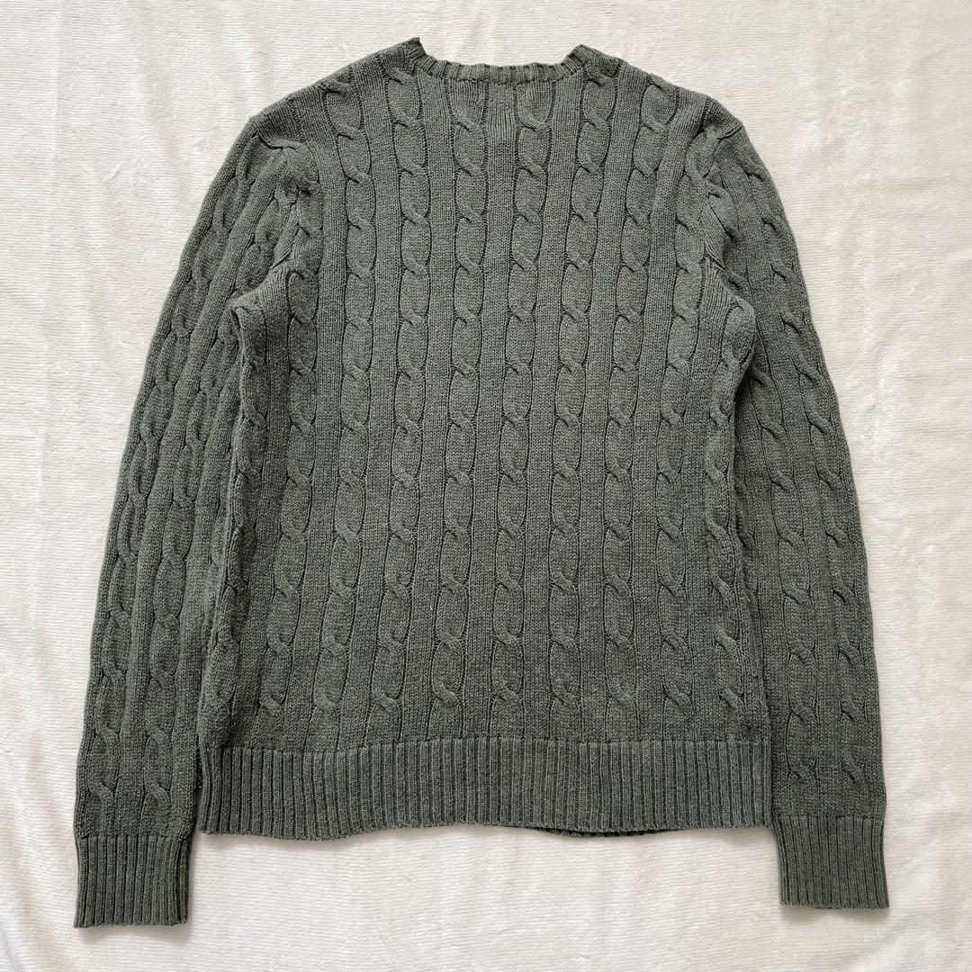 ラルフローレン コットン ケーブルニット ポニー刺繍 グリーン　M ラルフローレン コットン ケーブルニット ポニー刺繍 グリーン M