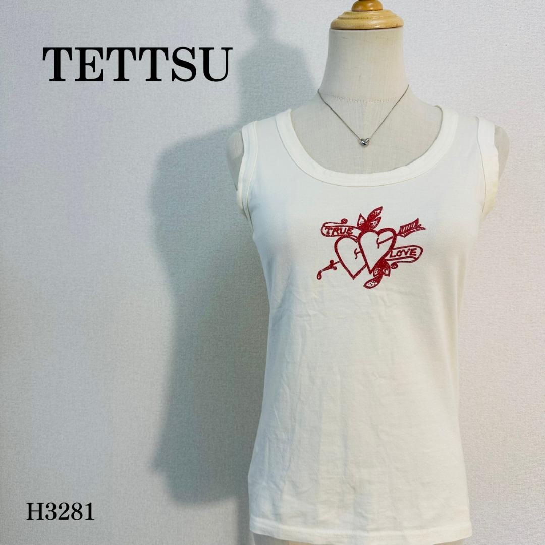 テッツ FOR9P タンクトップ ラメハート クロス＆ローズ M アイボリー