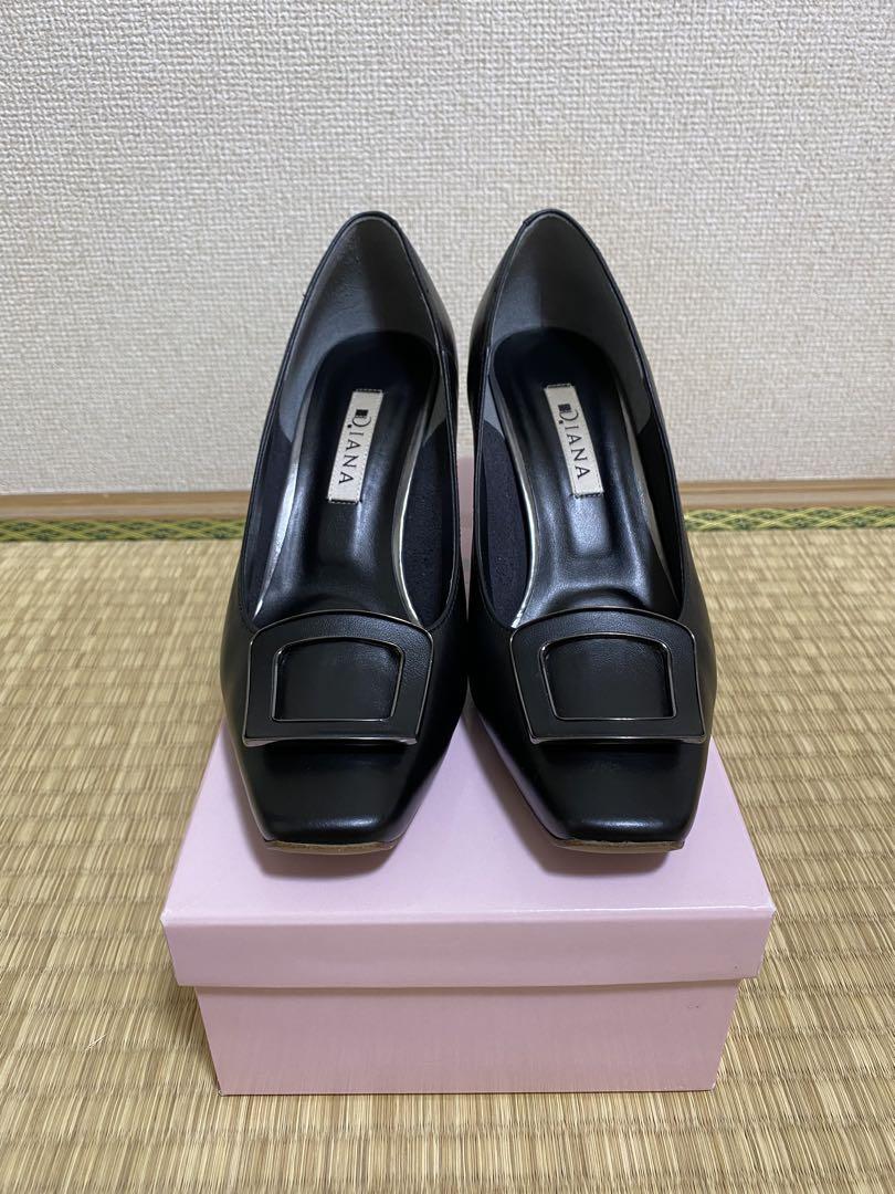 ♡美品♡DIANA ブラック スクエアトゥ パンプス バックル