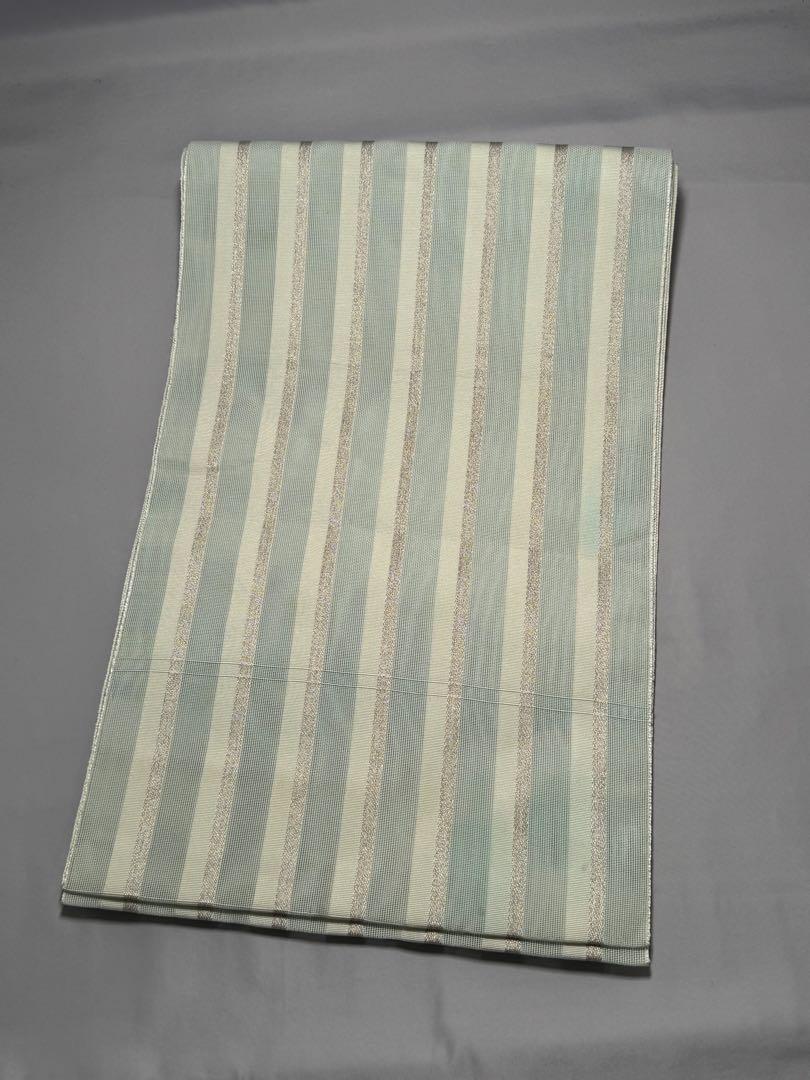 グランドセイコー セール 美品] 洗える 紗 夏帯 名古屋帯 白 縞 洒落帯 カジュアル 小紋 着物・浴衣