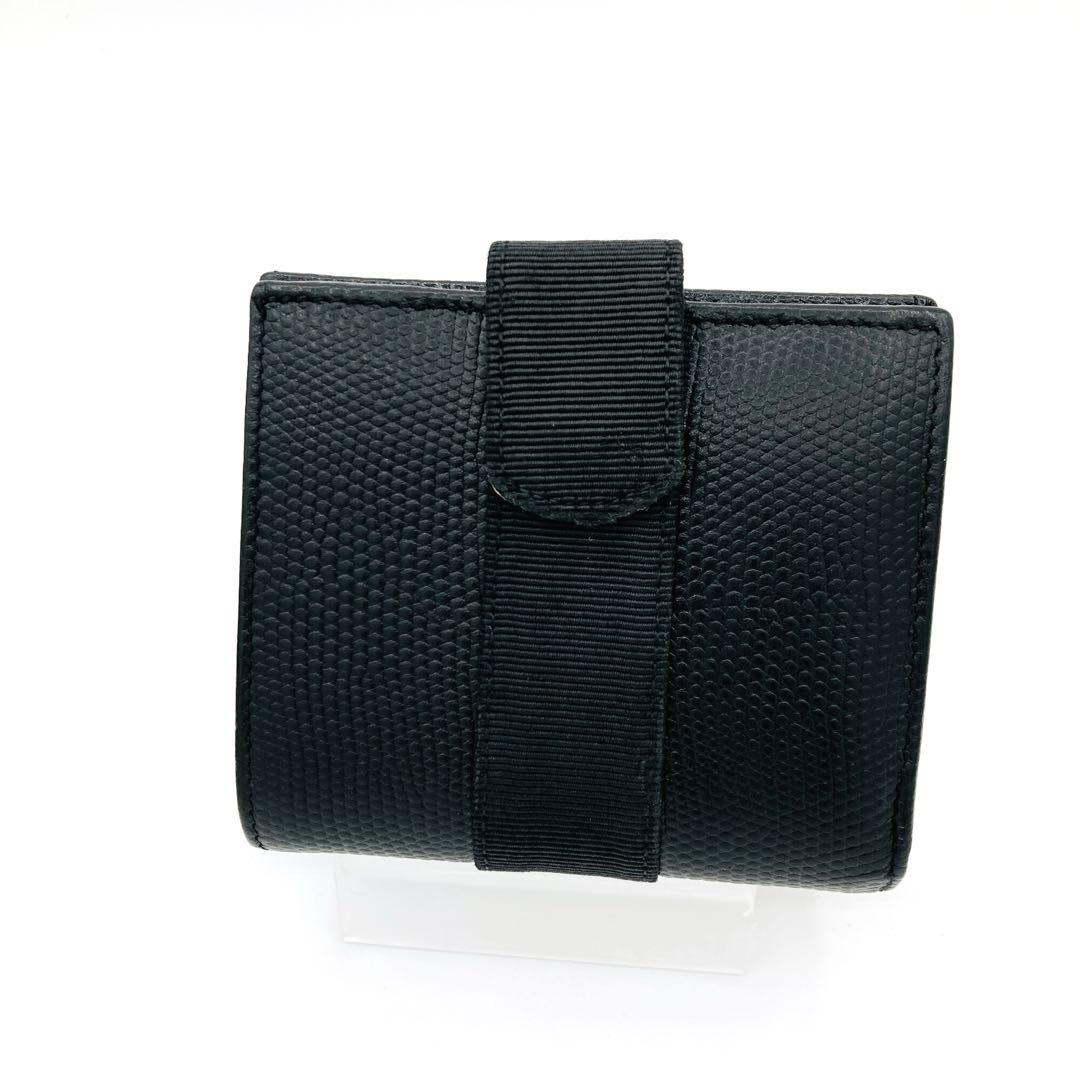 【ご予約品】 美品 品薄 金具 リザード ヴァラリボン 財布 ブラック Ferragamo 小物