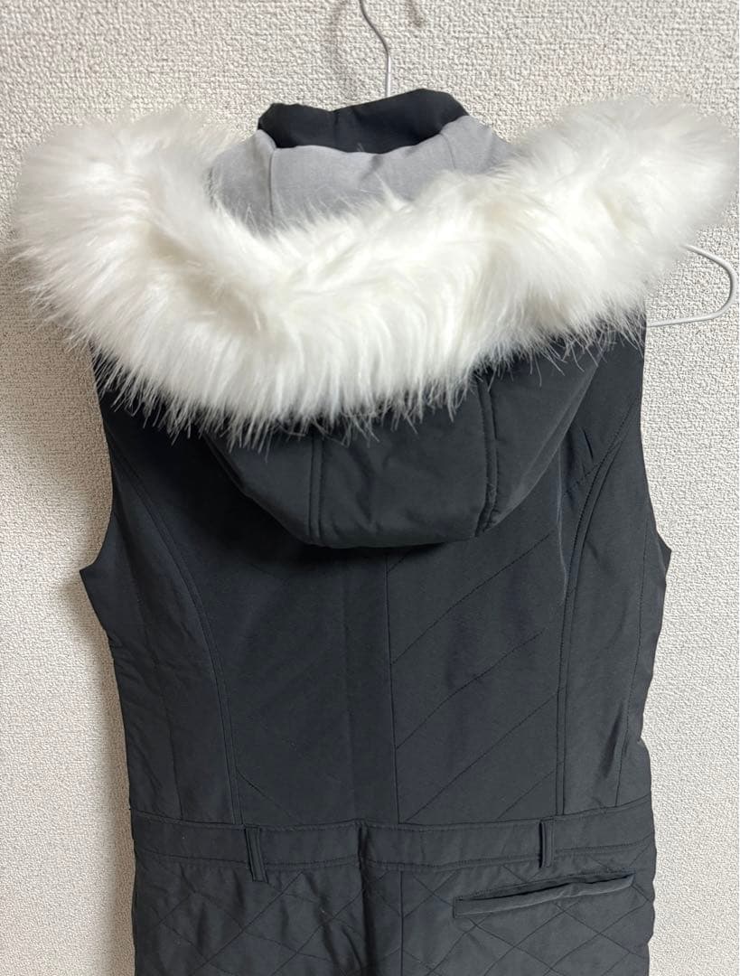 【美品】Callaway ファー付フード　ワンピース　ロングベスト　ブラック　L