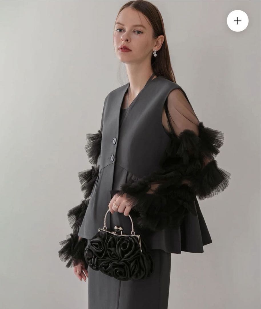 Leja チュールフリルスリーブベストセットワンピースドレス Leja チュールフリルスリーブベストセットワンピースドレス