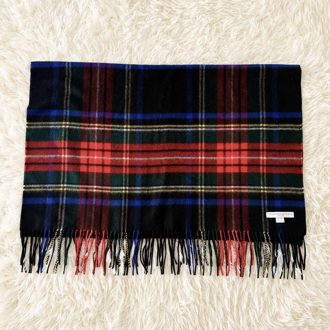 極美品✨ジョンストンズ カシミヤ100% ブラックスチュアート 大判ストール